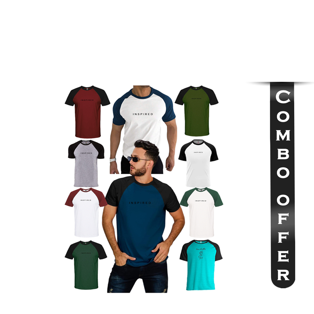 Combo Offer Of 5 Pcs Cotton Half Sleeve T-Shirt For Men - Multicolor - RHS1012