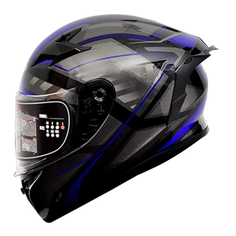 YOHE 978-2-61#B Full Face Glossy Helmet - Black Blue Glossy