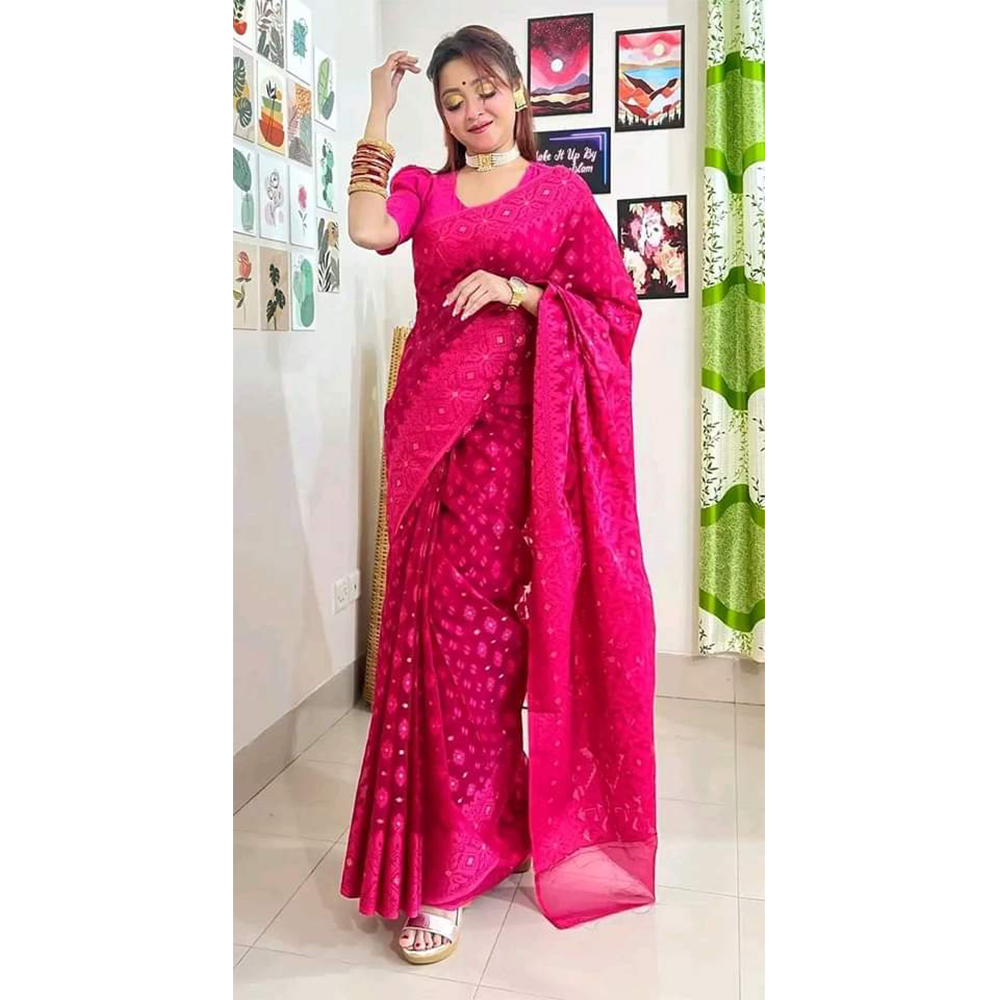 Silk Jamdani Saree for Women - Pink - SP-J07