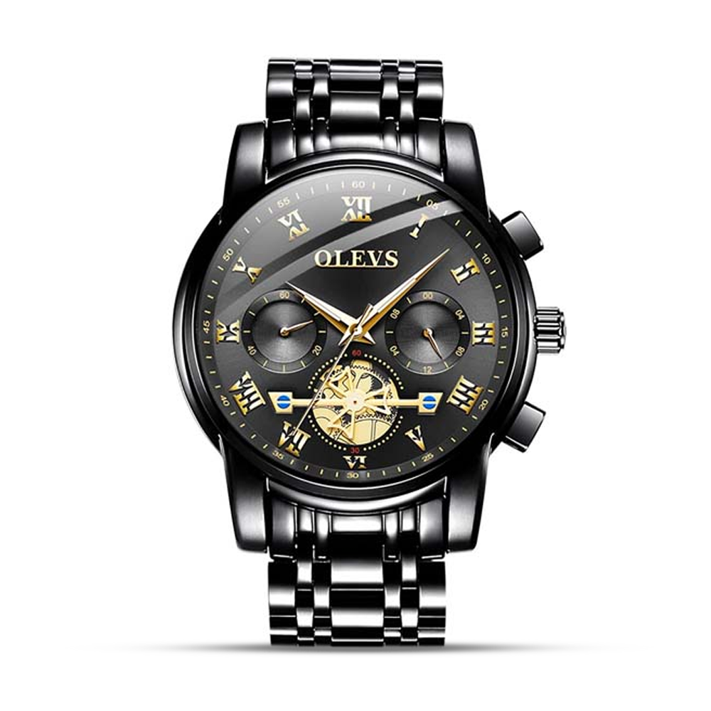Olevs 2859 Stainless Steel Wrist Watch For Men Black
