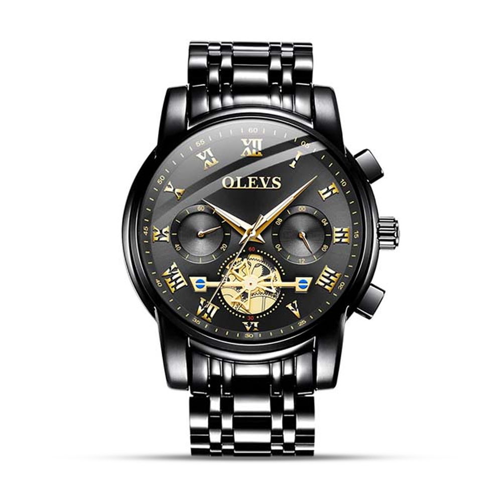 Olevs 2859 Stainless Steel Wrist Watch For Men - Black