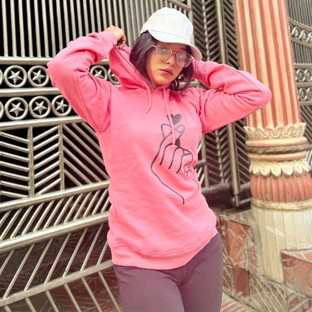 Fleece Cotton Full Sleeve Hoodie For Women - Pink - GH-1