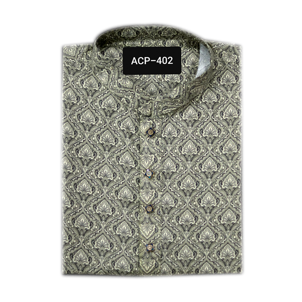 Cotton Printed Panjabi For Men - Green - ACP-402