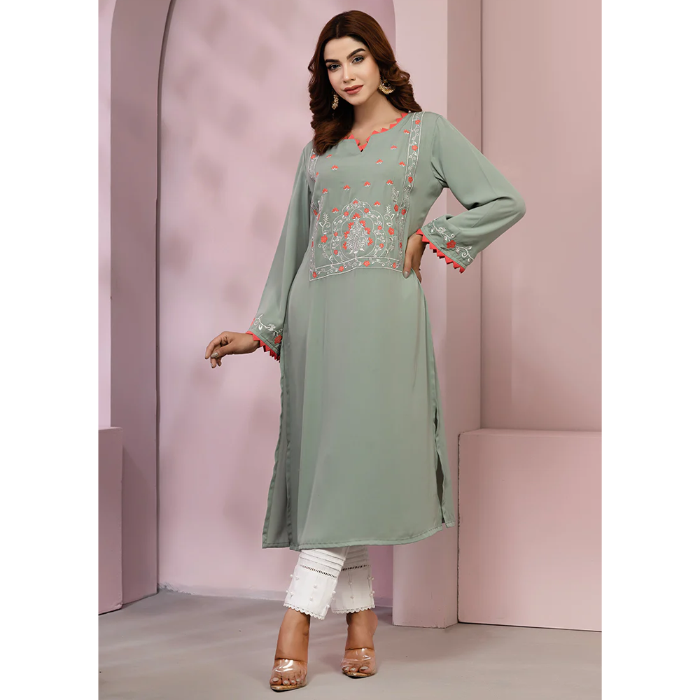 Cherry Georgette Kurti for Women - Pastel Green	- 0223-000130