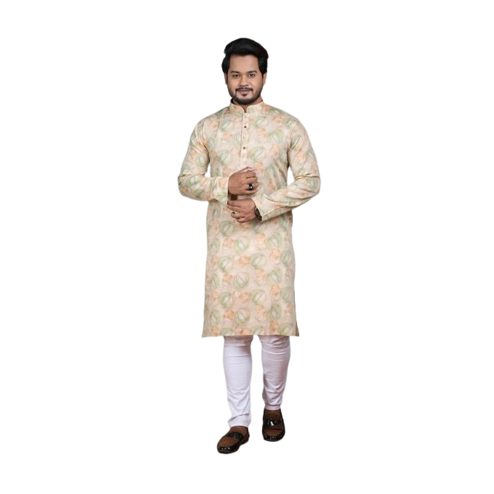 Lelin Cotton Semi Long Panjabi For Men - Light Tan - PI-02