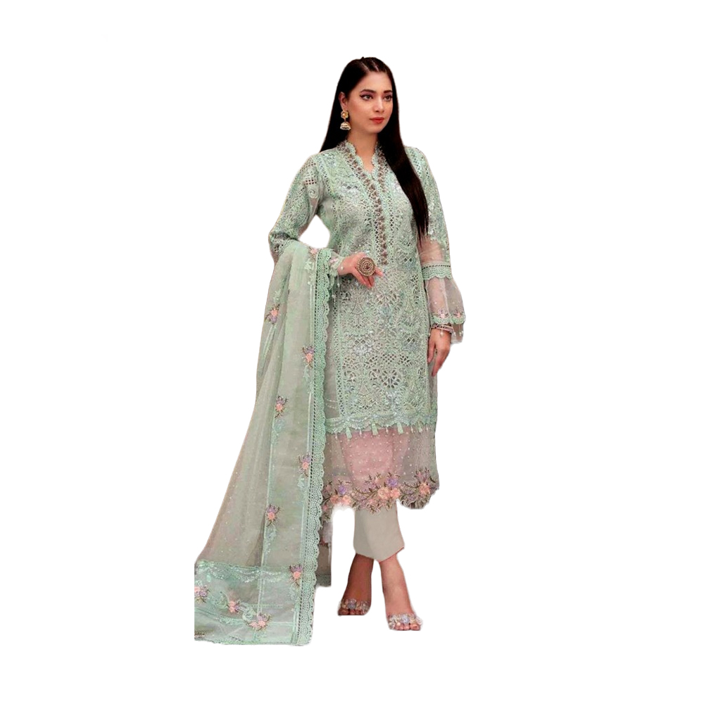 Three Pcs For Women Georgette and Butter Silk - Aqua