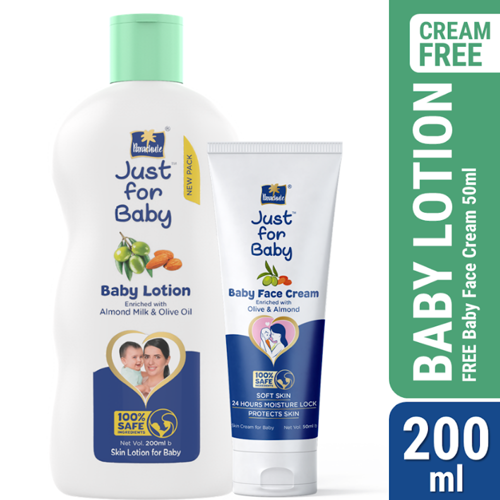 Parachute Just For Baby Lotion - 200ml With Baby Face Cream - 50gm Free - EMB115