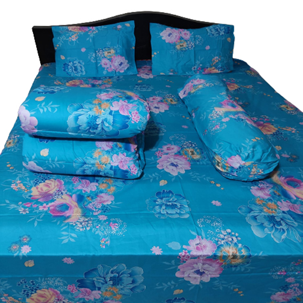 Twill Cotton King Size Five In One Comforter Set - Blue - CFS-75