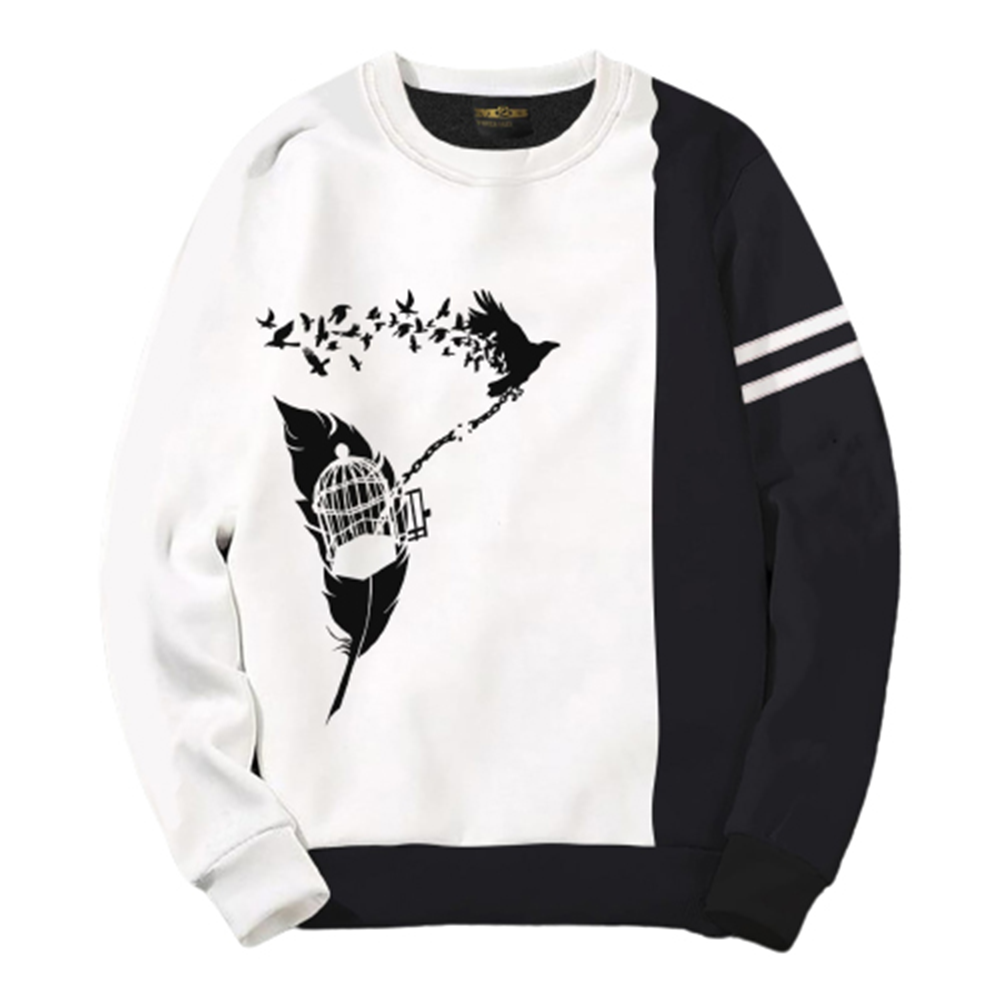 Fleece Cotton Winter Sweat Shirt For Men - White and Black - SWT-33