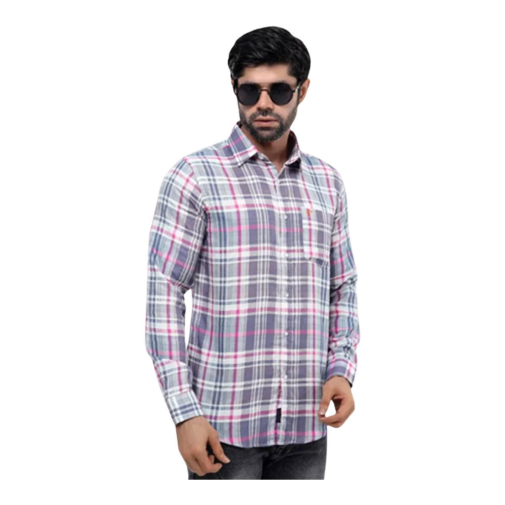 Cotton Full Sleeve Casual Check Shirt for Men - Sky Pink