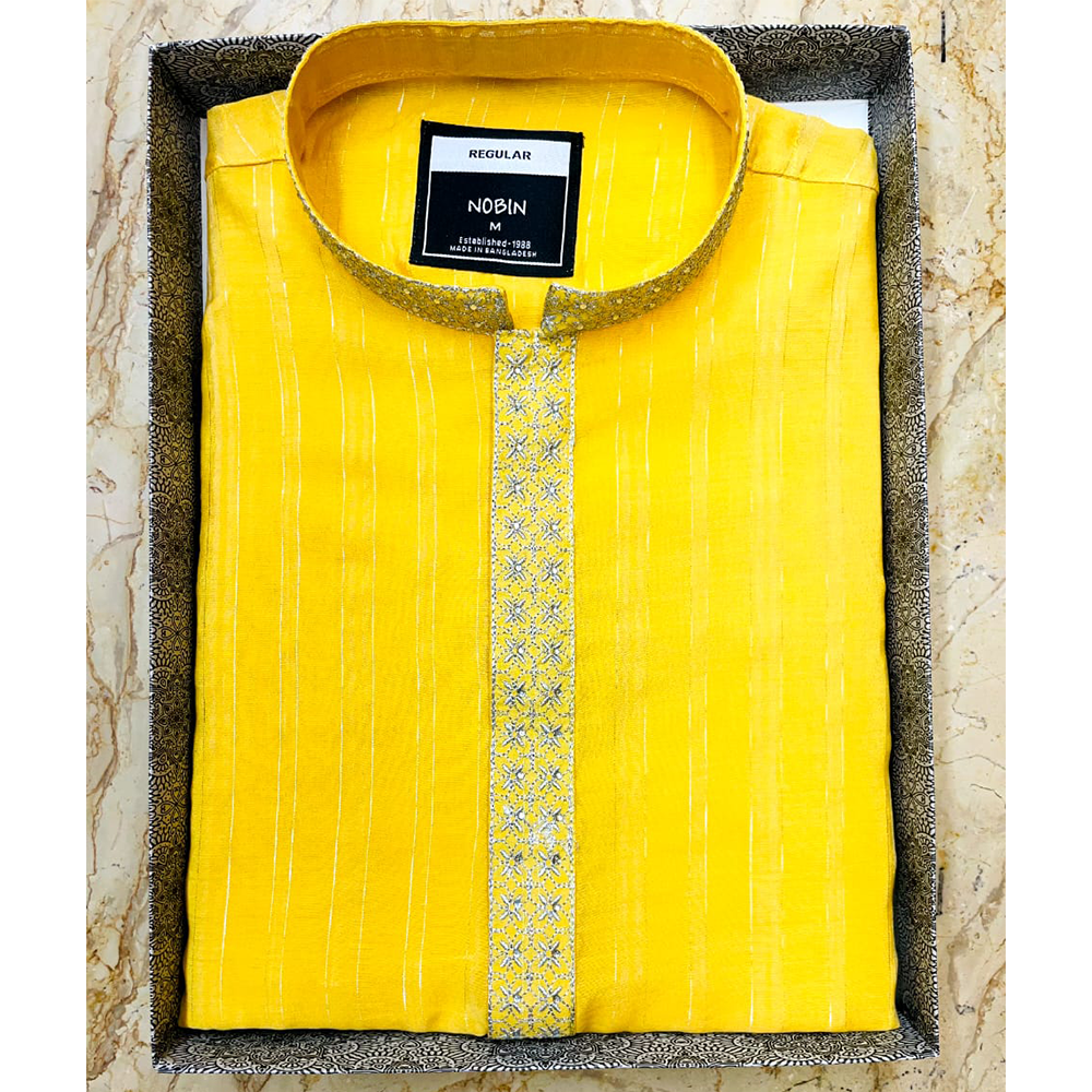 Nobin Unitika Panjabi for Men - Yellow - F-118