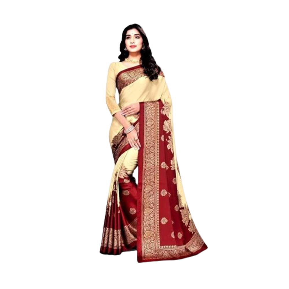 Soft Silk Digital 3D Printed Saree With Blouse Piece - Cream And Maroon - SS-P42