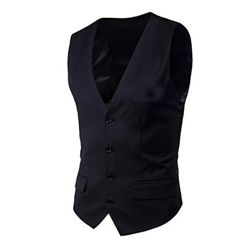 Cotton Waist Coat for Men - Black - u3043