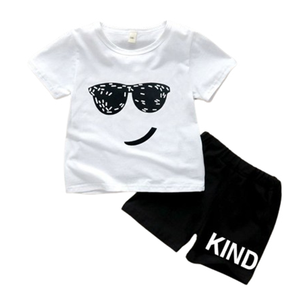 China Cotton T-Shirt and Half Pant Set For Kids - White and Black - BM-43