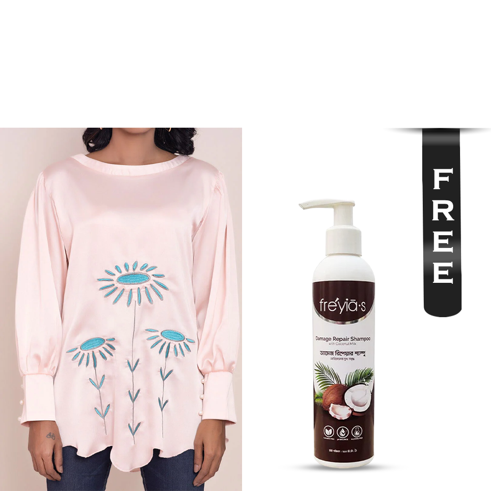 Buy Showstopper Crepe Silk Top for Women - 3 - Baby Pink and Get Freyias Damage Repair Shampoo with Coconut Milk - 220ml Free