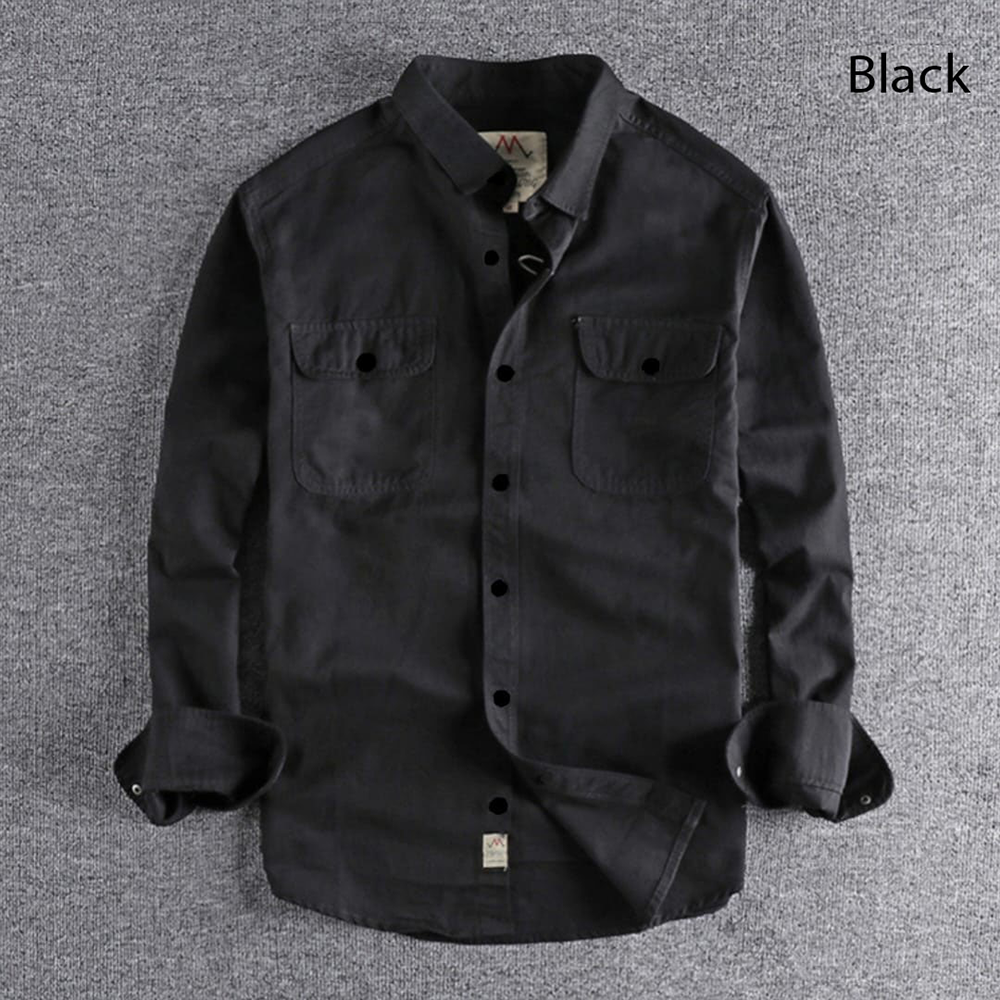 Cotton Full Sleeve Double Pocket Shirt For Men - Black - Shirt-03