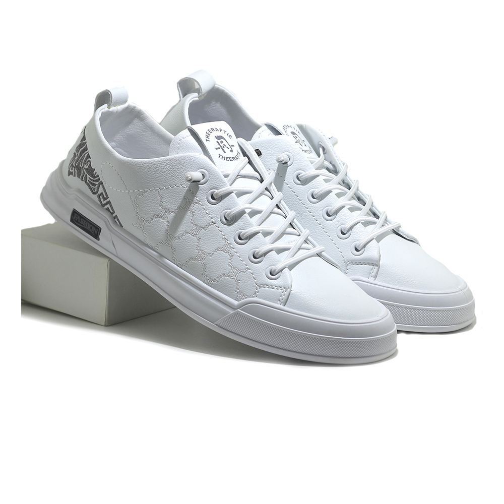 Pu Leather Sneaker Shoe For Men - White - MSK 285