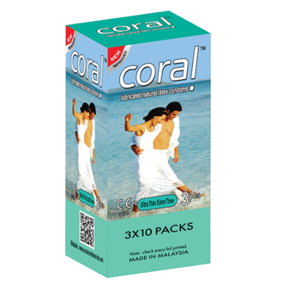Pack of 30 Pcs Coral Extra Time Ultra Thin Lubricated Condom