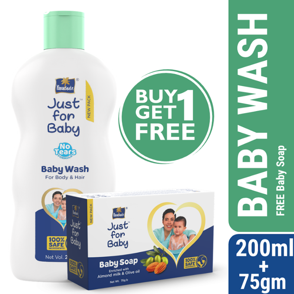 Parachute Just For Baby Wash - 200ml With Baby Soap - 75gm Free - EMB116