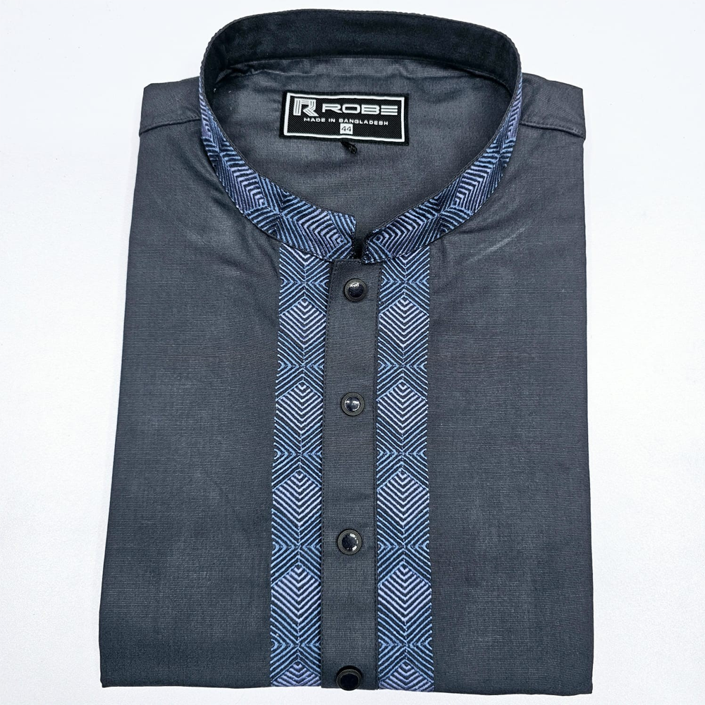  Cotton Embroidery Panjabi For Men - Blue - 5564