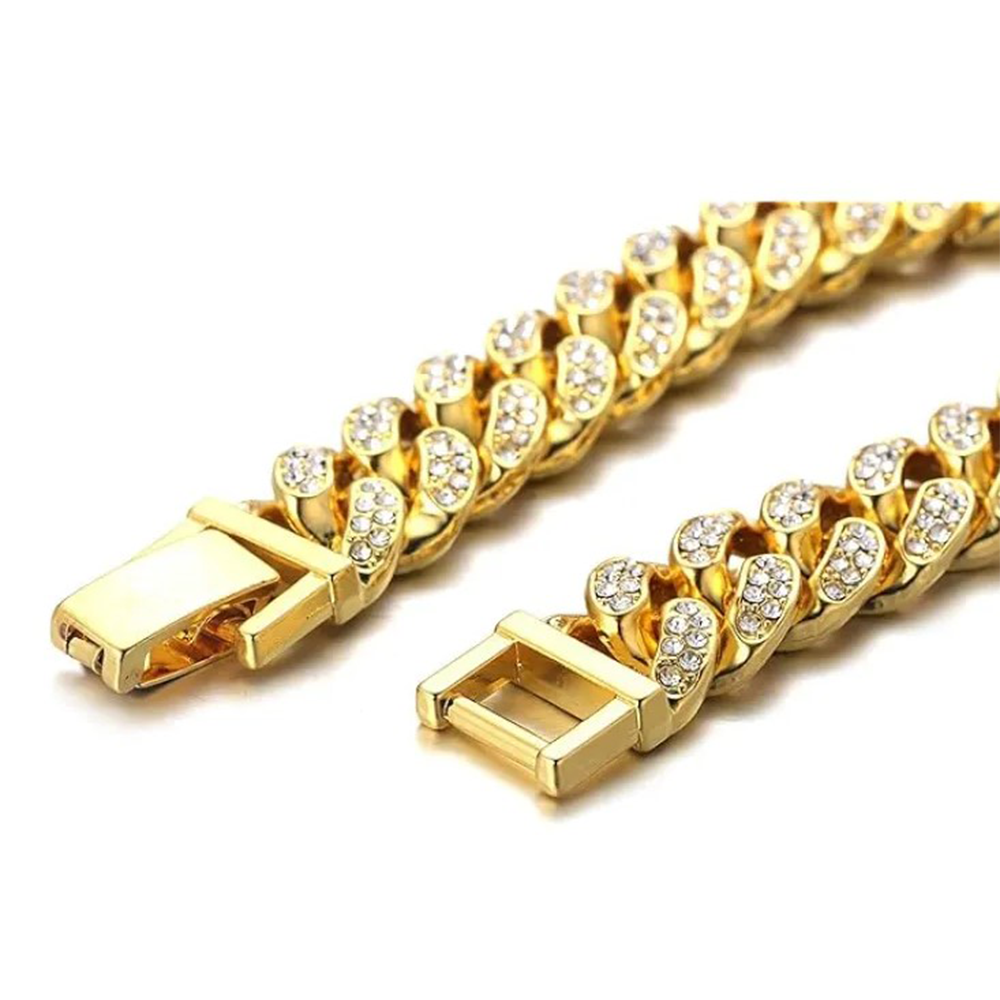 Gold-Plated Rhinestone Bracelet For Men and Women - White and Gold