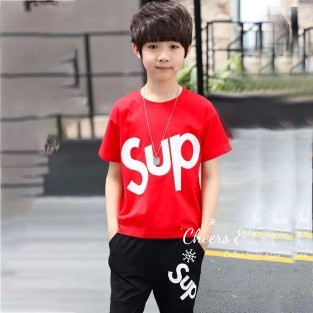 Soft Cotton T-Shirt and Pant Set For Boys - Red and Black