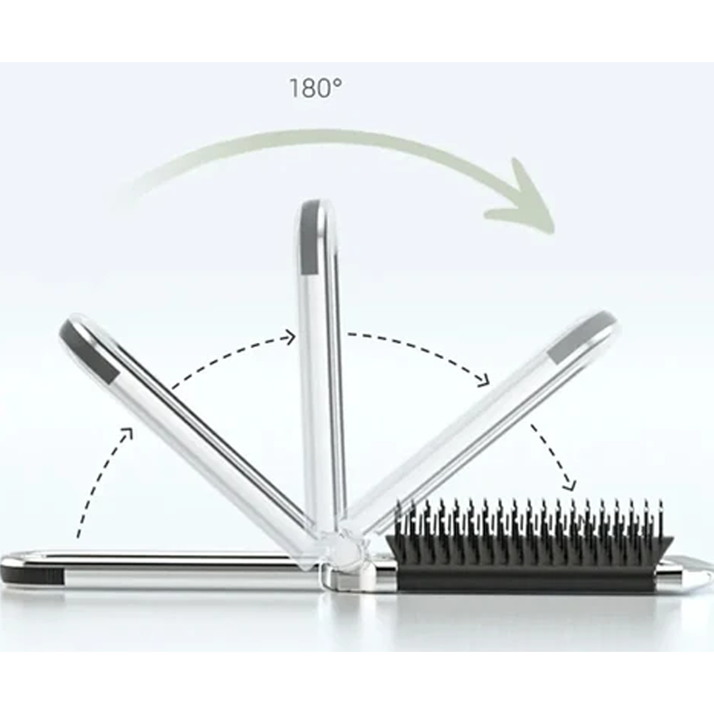 Pack Of 2Pcs Travels Folding Cute Mirror Hair Brush - Silver