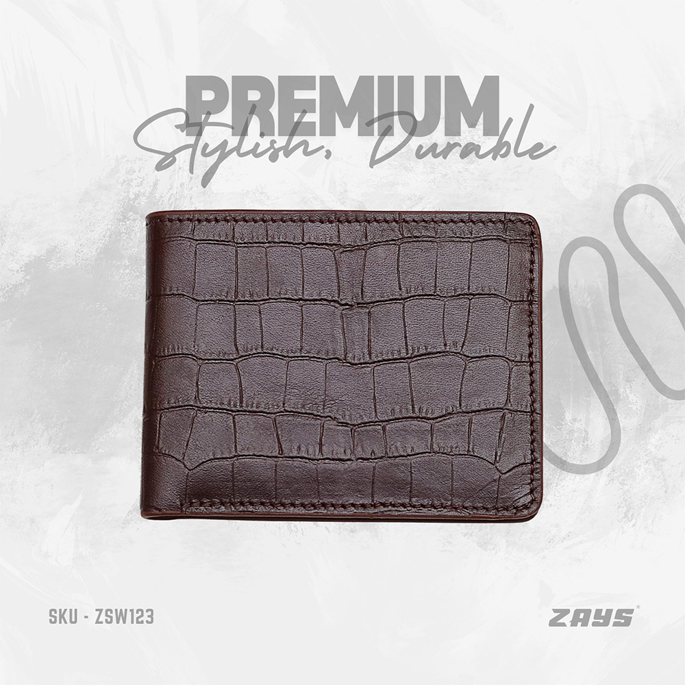 ZAYS Leather Handcrafted Crocodile Embossed Bifold Wallet - Chocolate - ZSW123 