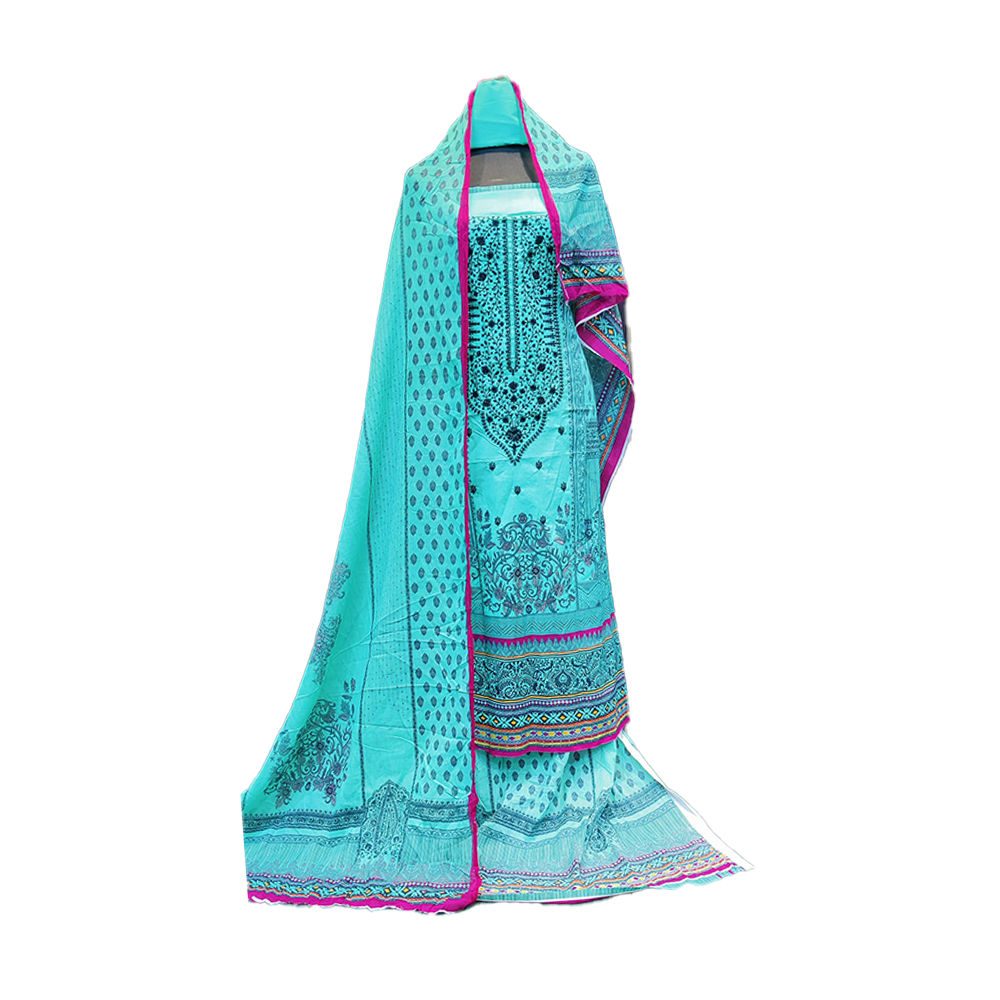 Proud PL-SL00065 Unstiched Cotton Digital Print Lawn Salwar Kameez For Women - Cyan