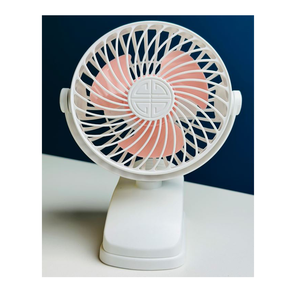 P8 USB Small Handheld Rechargeable Clip Fan - White And Pink