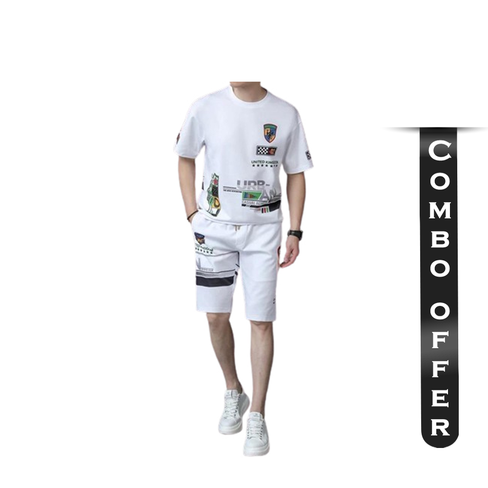 Combo Of PP T- Shirt and Half Pant For Men - White - T3-N10