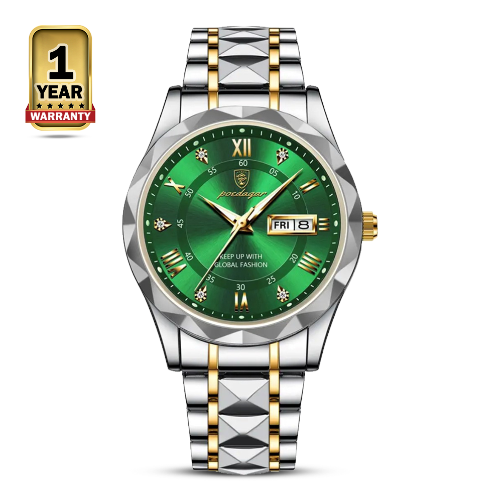 Poedagar 615 Stainless Steel Wrist Watch For Men - Silver and Green