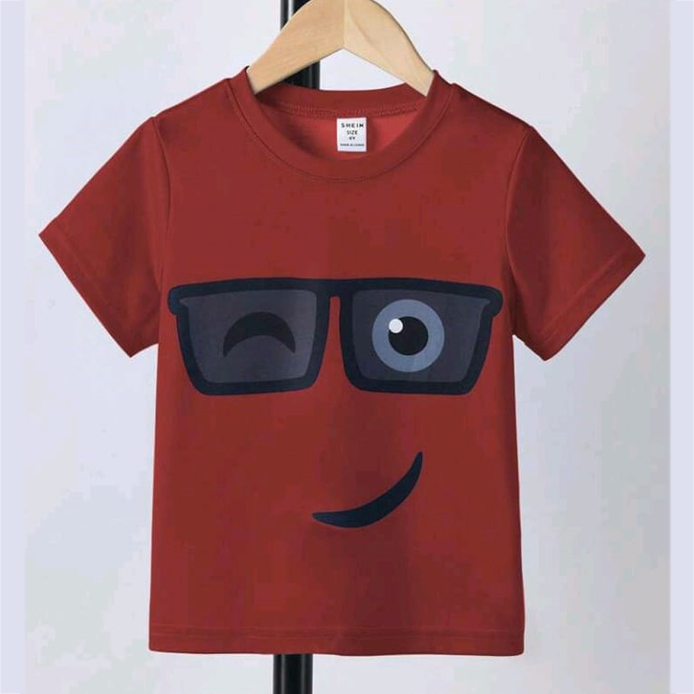 Cotton Printed Half Sleeve T-Shirt For Boys - Red