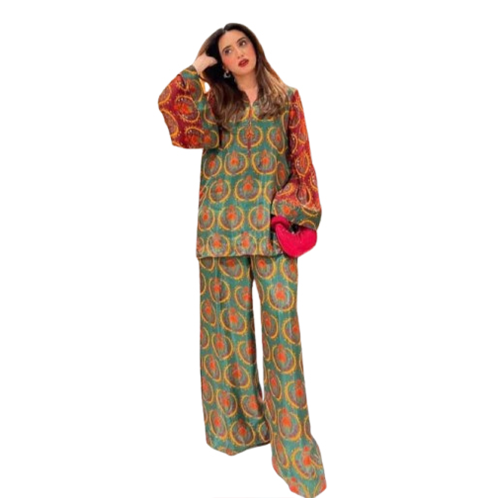 Dubai Silk Digital Printed Readymade Salwar Kameez For Women - Multicolor - 2F-02