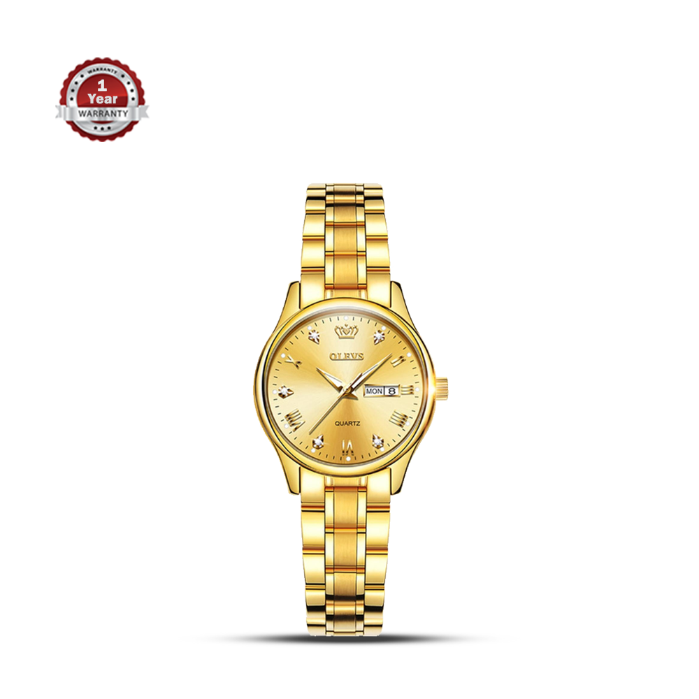 Olevs 5563 Stainless Steel Analog Wrist Watch For Women - Golden