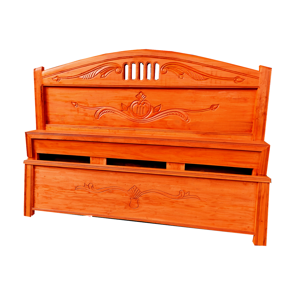 Mehgoni Wood Hand Polish Semi Box Round Bed - 6*7 Feet