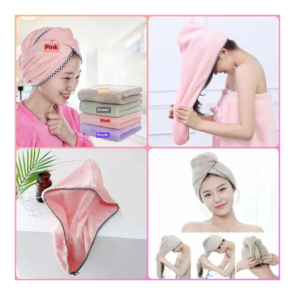 Cotton Microfiber Hair Towel for Women - Multicolor 