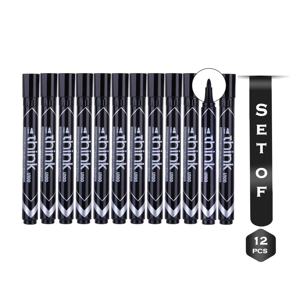 Set of 12 Pcs Deli U10020 Permanent Marker - Black