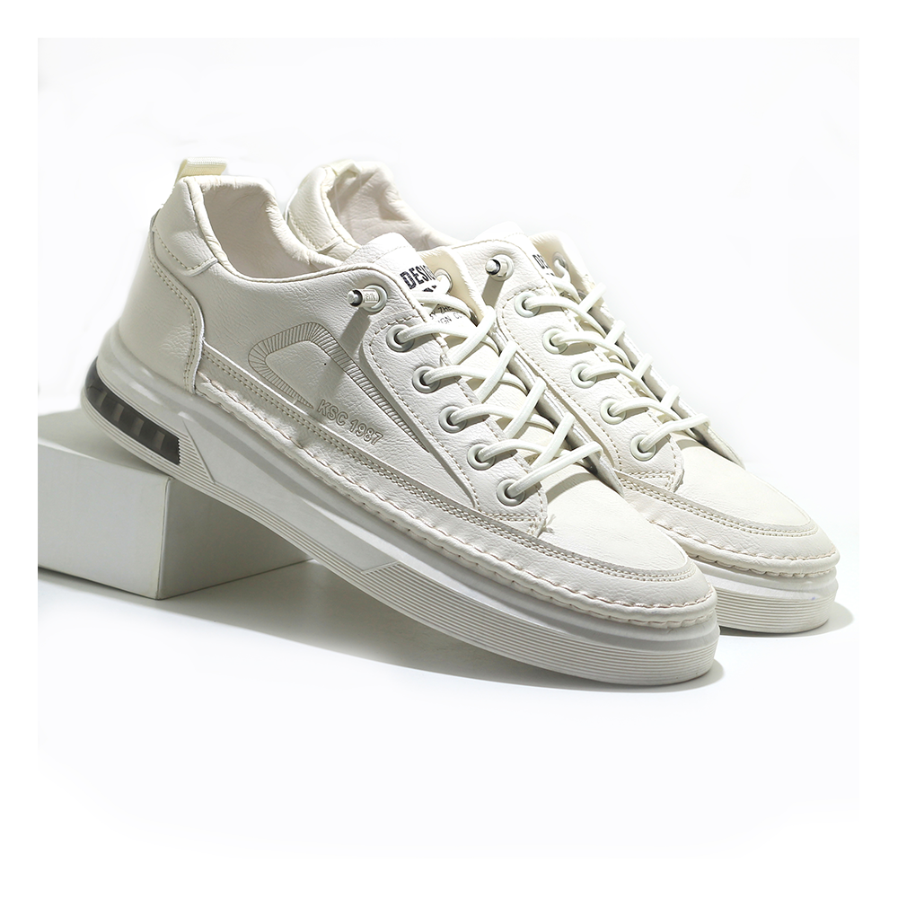 Pu Leather Sneaker Shoe For Men - Cream - MSK 286