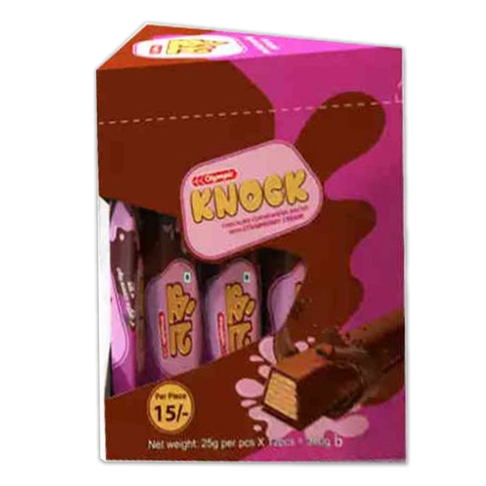 Olympic Knock Chocolate Coated Strawberry Cream Wafer Box - 12 Pcs