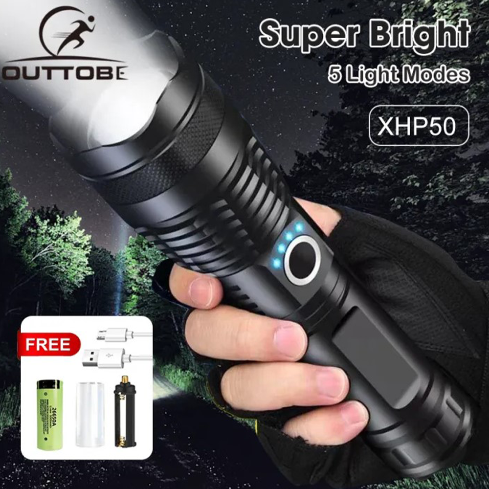 OUTTOBE XHP50 LED Super Bright Flashlight - Black