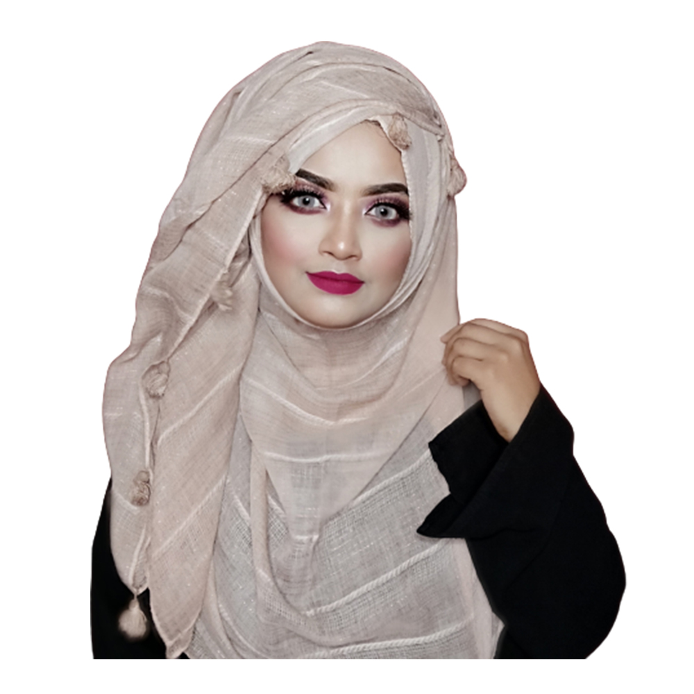 Cotton Hijab For Women with Golden Line - Creamy