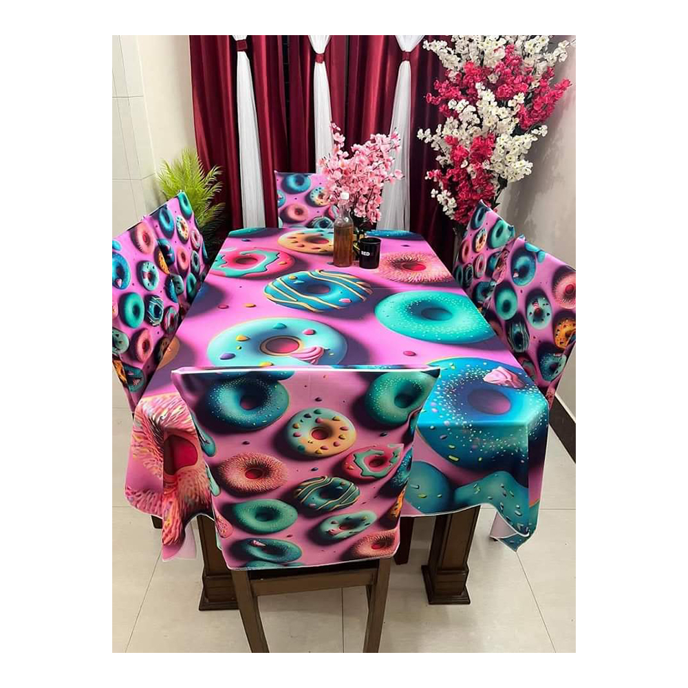 7 In 1 3D Print Dining Table Cloth & Chair Cover Set - Tc-61