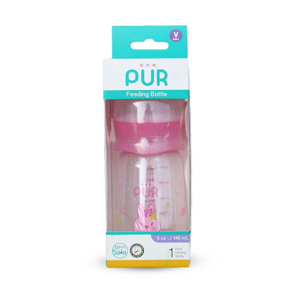 Pur Plastic Feeding Bottle - 140ml - Pink - 1101