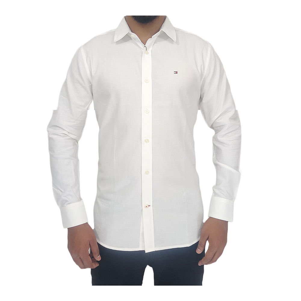 Oxford Tissue Cotton Full Sleeve Formal Shirt For Man - White - NTOMM0S008