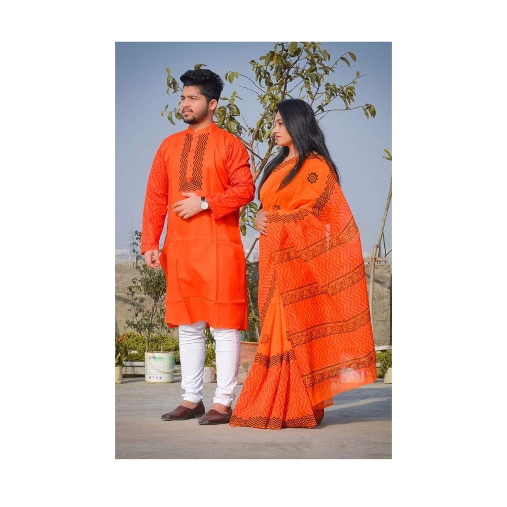 Gorgeous Half Silk Saree and Dhupian Silk Panjabi For Couple Set - BAN020