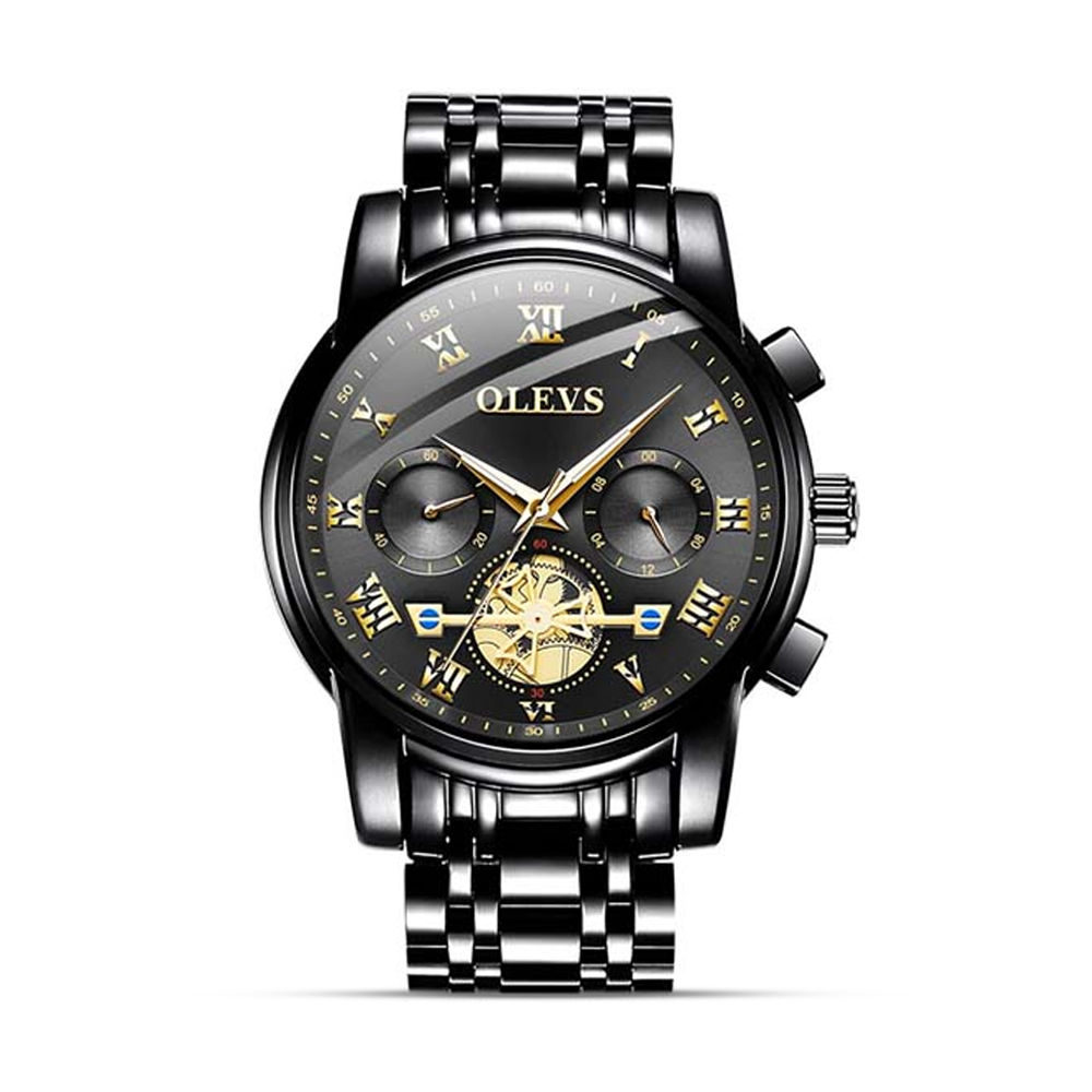 Olevs 2859 Stainless Steel Wrist Watch For Men - Black