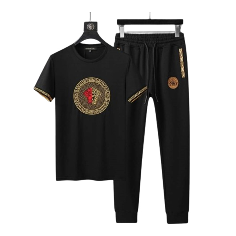 PP Jersey Half Sleeve T-Shirt With Trouser Full Track Suit - Black - TF-76