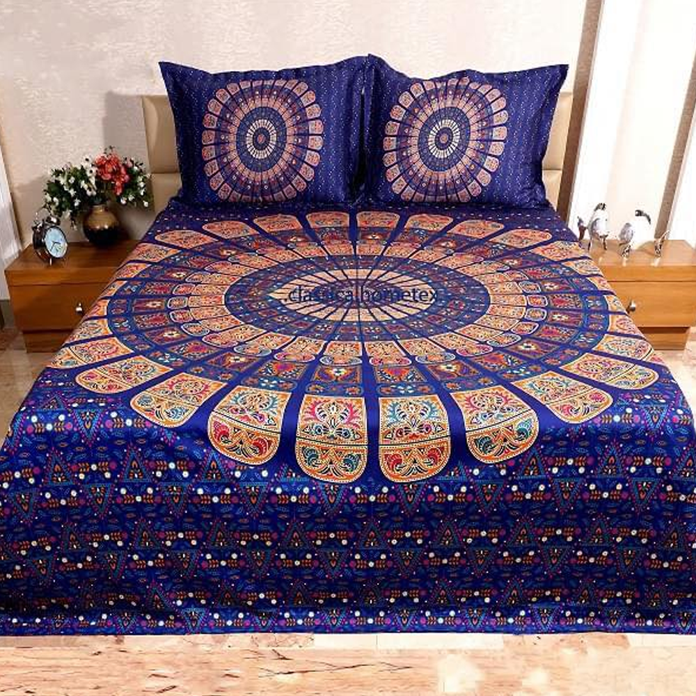 Panel Cotton King Size Bedsheet With Pillow Cover - Multicolor - 192426