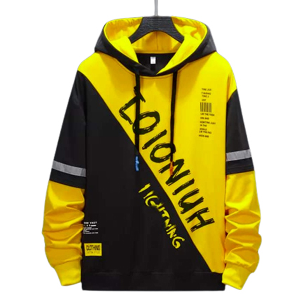 Cotton Hoodie For Men - Black and Yellow - H-233